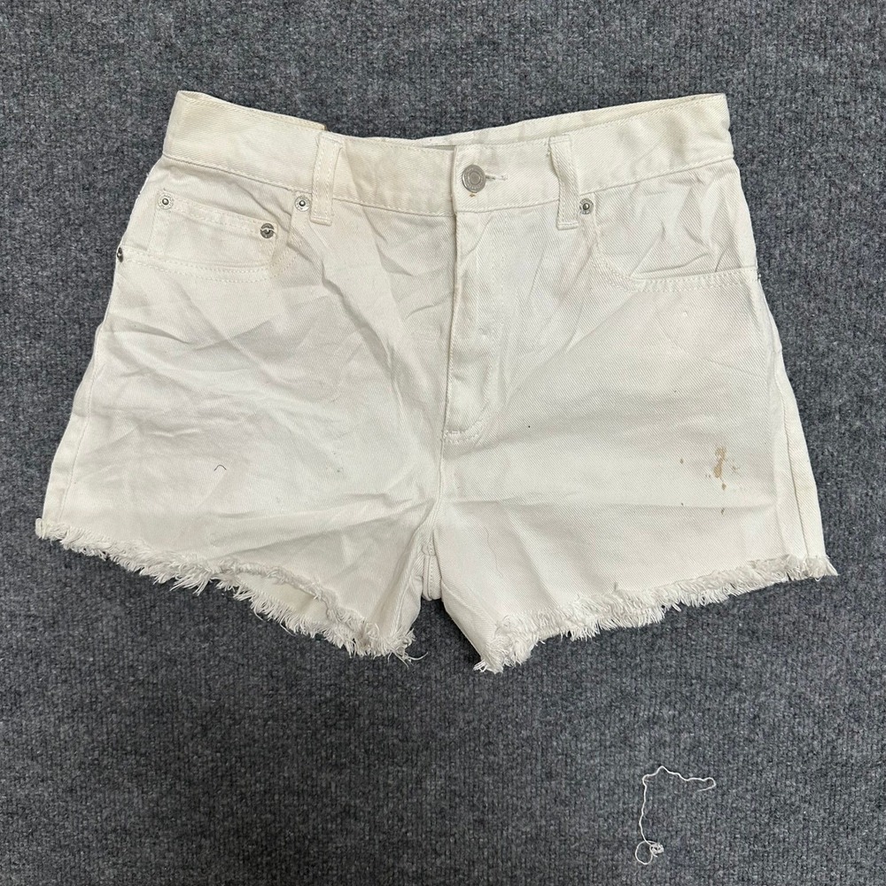 London Jean Shorts Womens Size 6 White Cotton High Waisted Raw Hem Frayed Denim